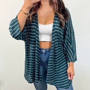 Teal and white knit lightweight cardigan